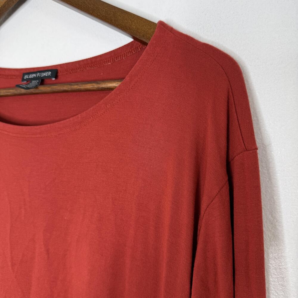 Eileen Fisher Shirt Womens Medium Red Viscose Stretch 3/4 Sleeve Tunic Top
